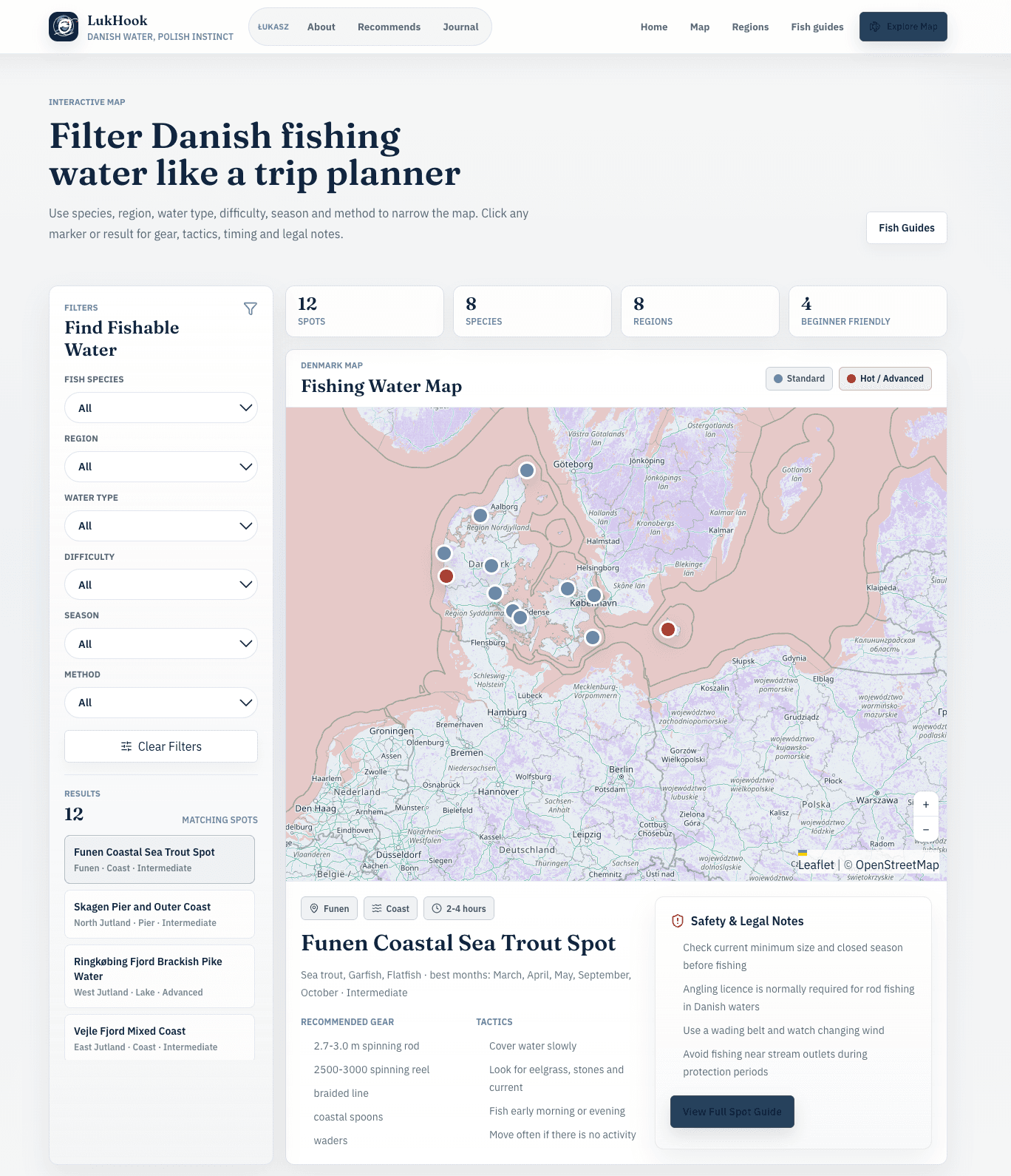 LukHook interactive Danish fishing map